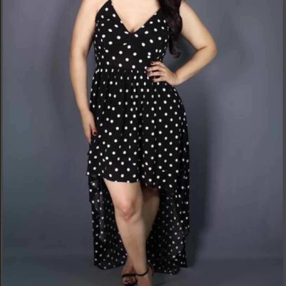 POLKA DOT HI-LO DRESS (BLACK AND WHITE COLOR) 🔳